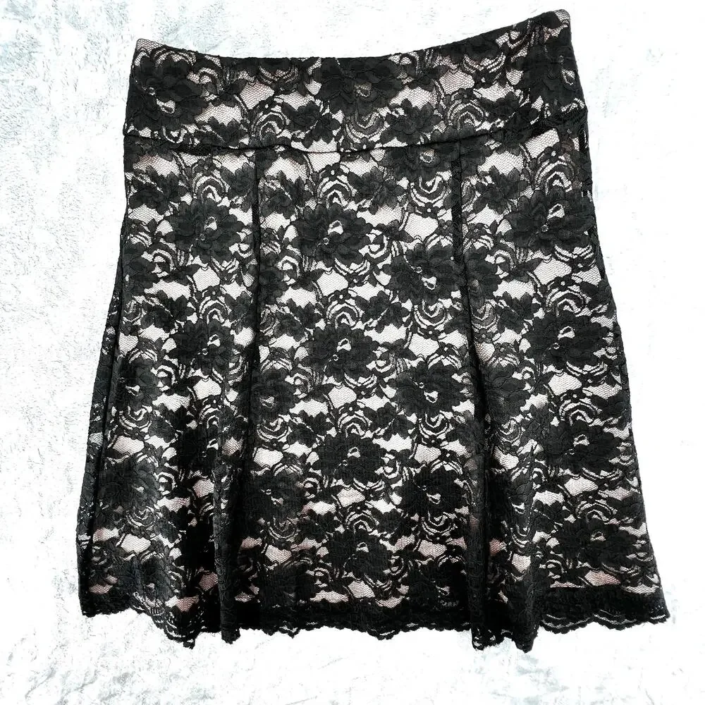 Axcess Skirt Women‎ 4 Black Lace Overlay Romantic Party Whimsigoth Dark Fairy